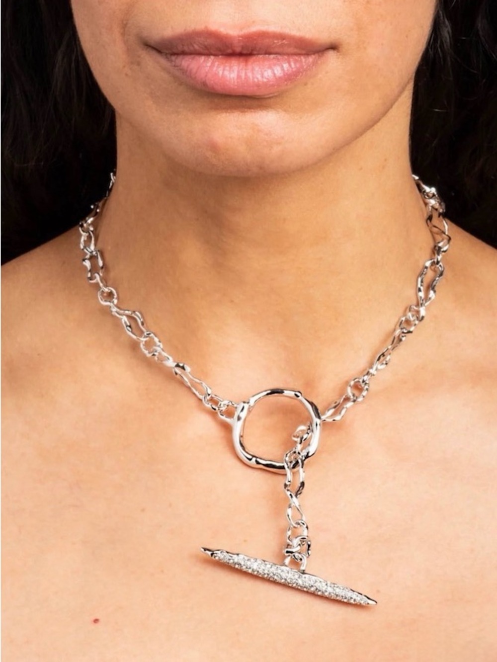 NEW Alexis Bittar Toggle Necklace Solanales Crystal Spear Spike Silver C Z AU20